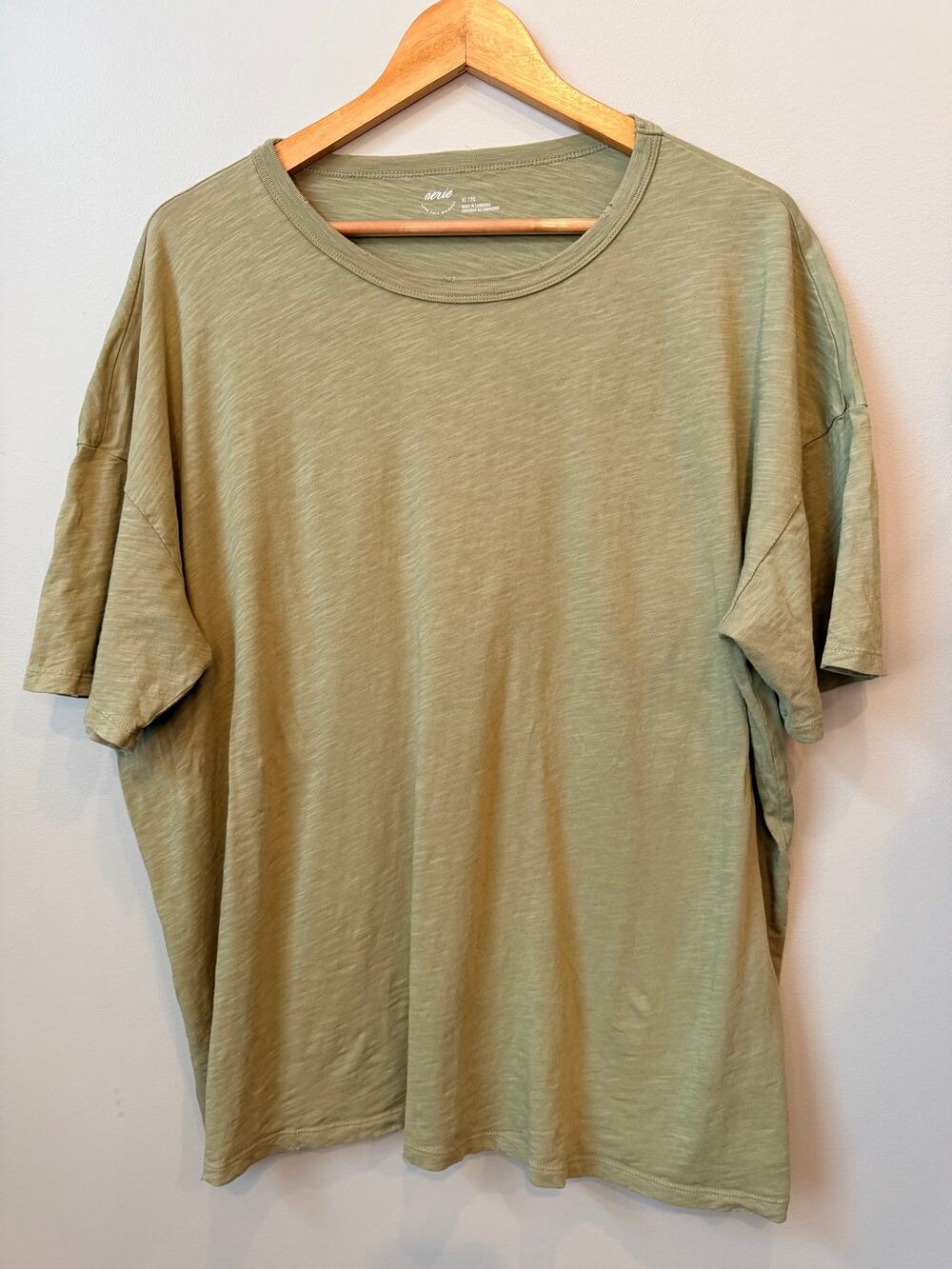 Aerie Sage Olive Green Over-Oversized Slub Knit Tee T-Shirt XL / TG